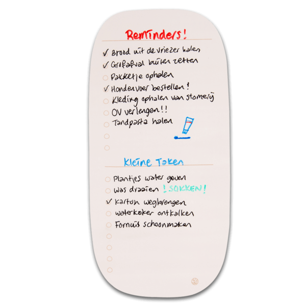 Sticky Whiteboard Bio-To-Do-Übersicht, geschrieben mit Whiteboard-Stift.